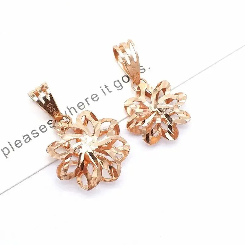 585 Purple Gold Hollow Flower Pendant Necklace