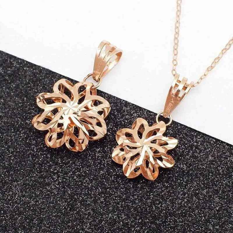 585 Purple Gold Hollow Flower Pendant Necklace