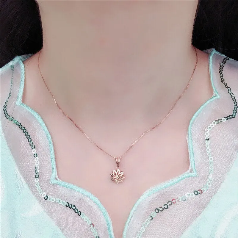 585 Purple Gold Hollow Flower Pendant Necklace