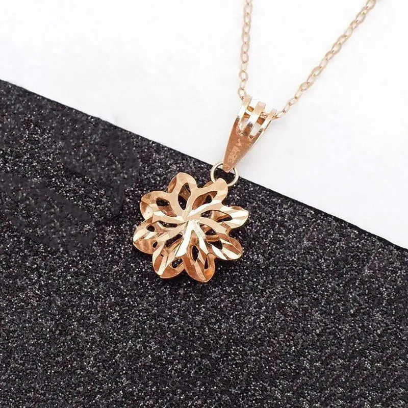 585 Purple Gold Hollow Flower Pendant Necklace