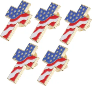 5pcs American Flag Lapel Pins Patriotic Cross Pin Independence Day Brooch