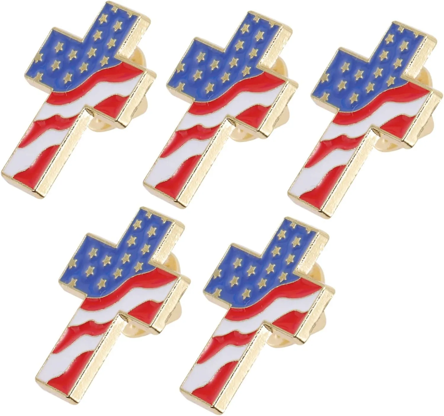 5pcs American Flag Lapel Pins Patriotic Cross Pin Independence Day Brooch