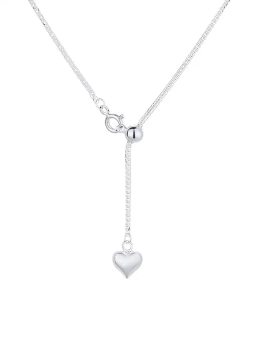 Adjustable Heart Necklace, .925 Sterling Silver 24" inch Lariat Heart Necklace
