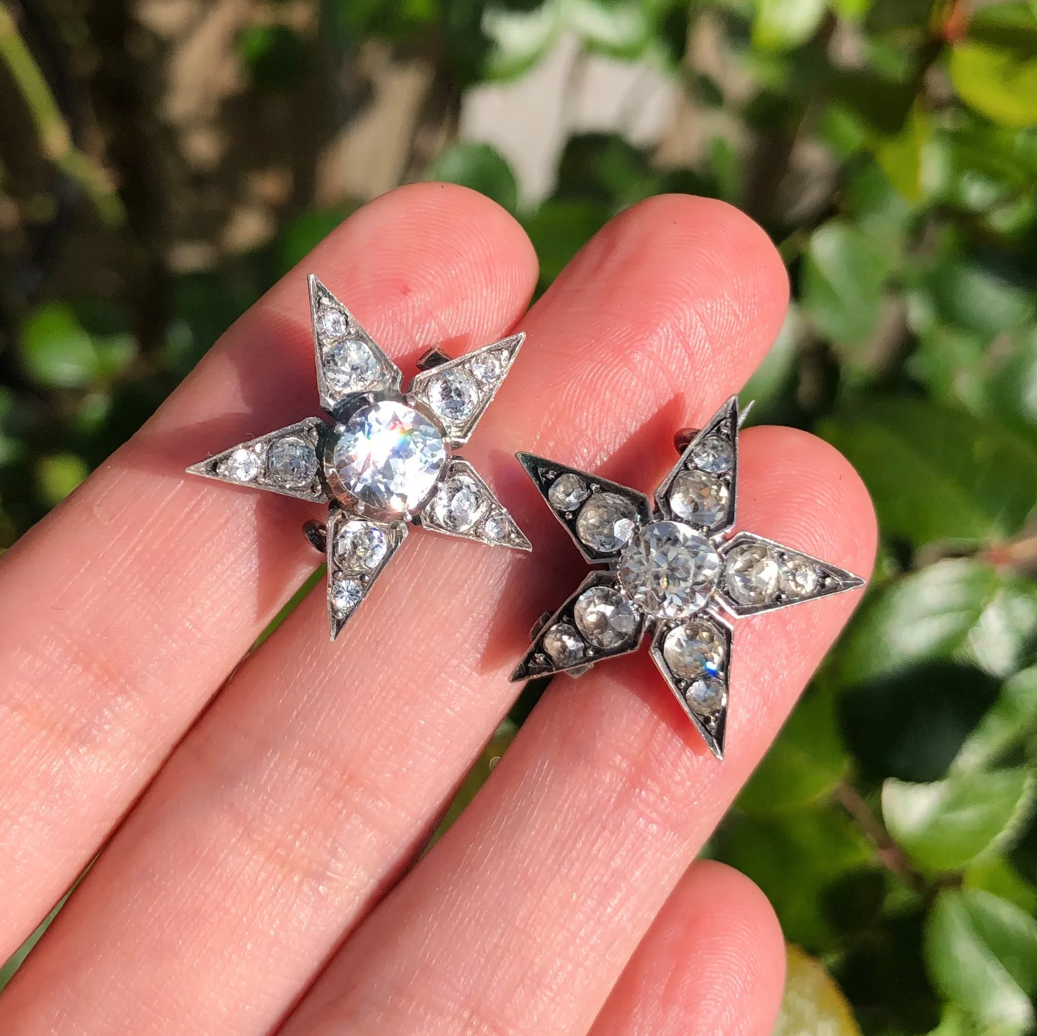 Antique Victorian Silver Celestial Paste Star Brooch