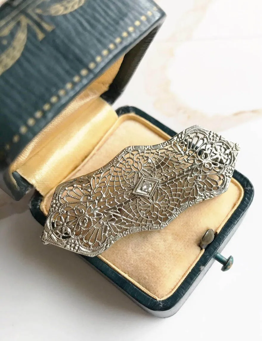 Art Deco Filigree Diamond Brooch