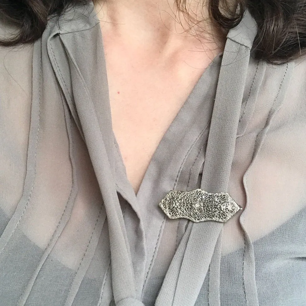 Art Deco Filigree Diamond Brooch