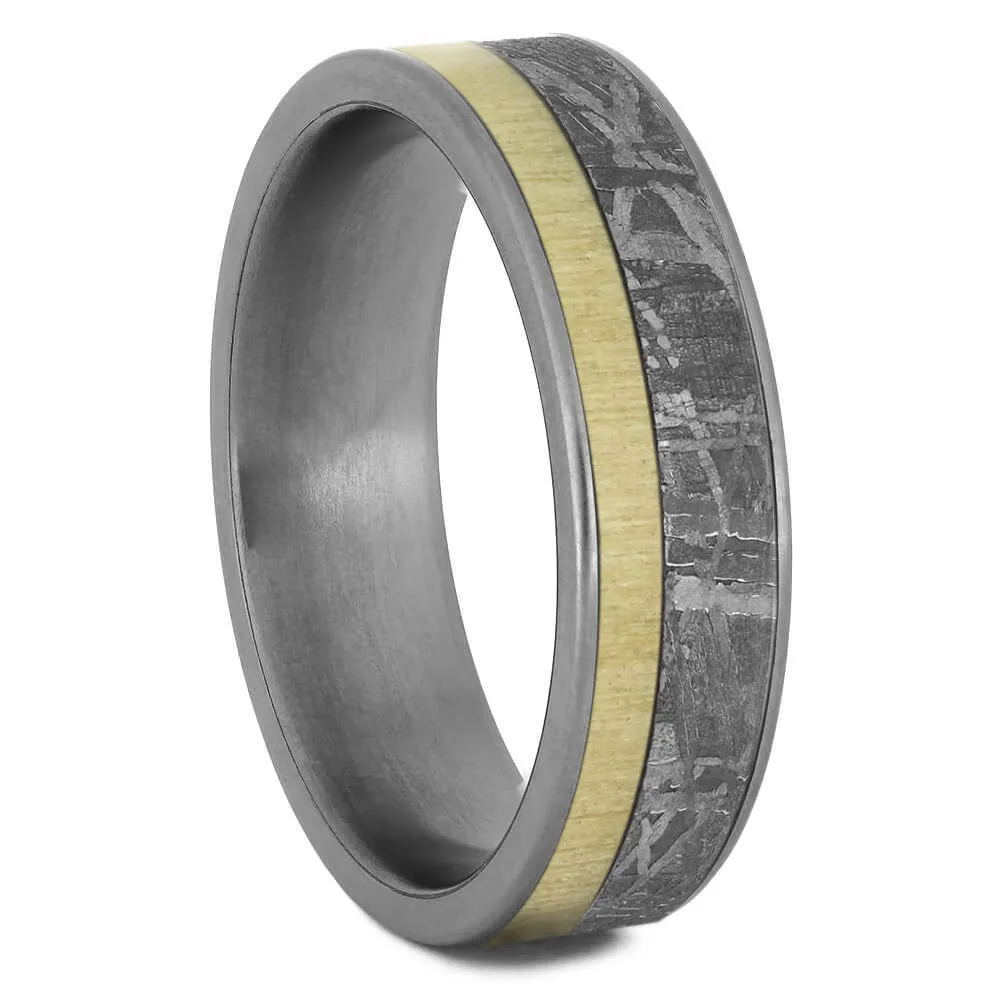 Aspen Wood Ring with Meteorite, Titanium Men's Wedding Band