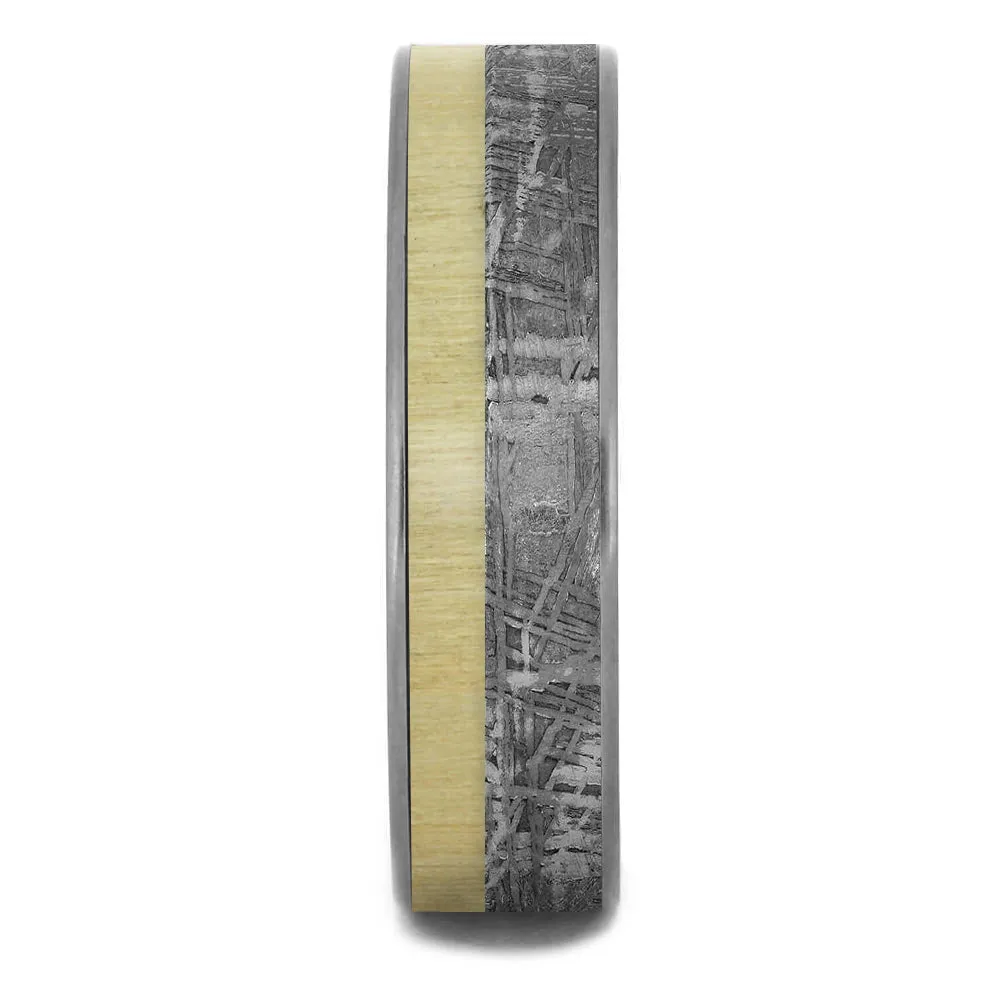Aspen Wood Ring with Meteorite, Titanium Men's Wedding Band