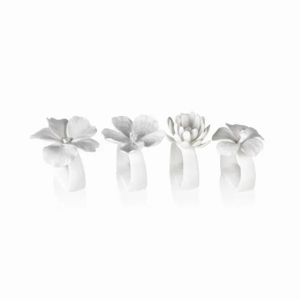Assorted Bone China Flower Napkin Ring - Set of 4