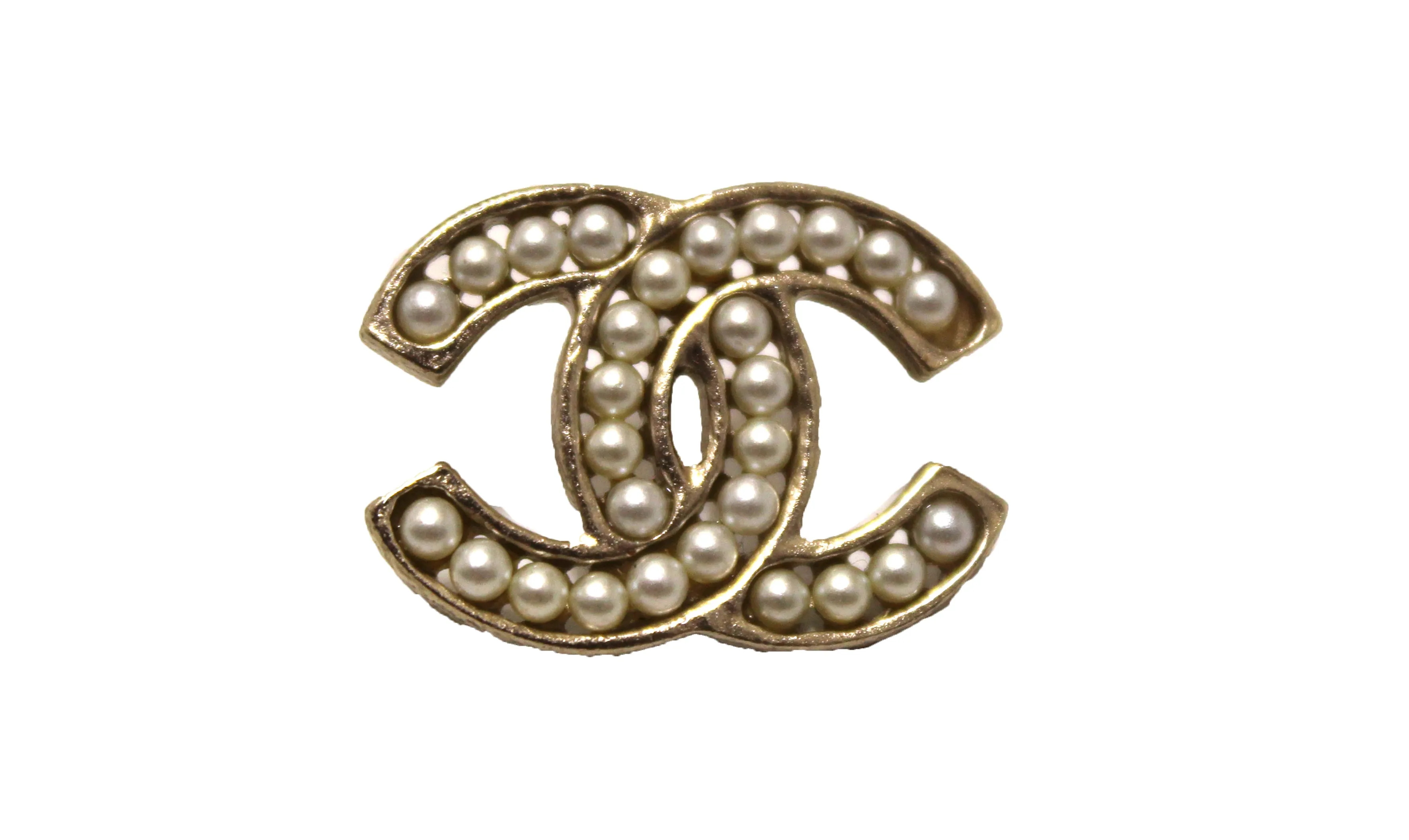 Authentic Chanel Classic CC Gold-Tone Timeless Pearl Earrings