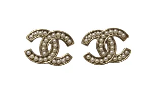Authentic Chanel Classic CC Gold-Tone Timeless Pearl Earrings