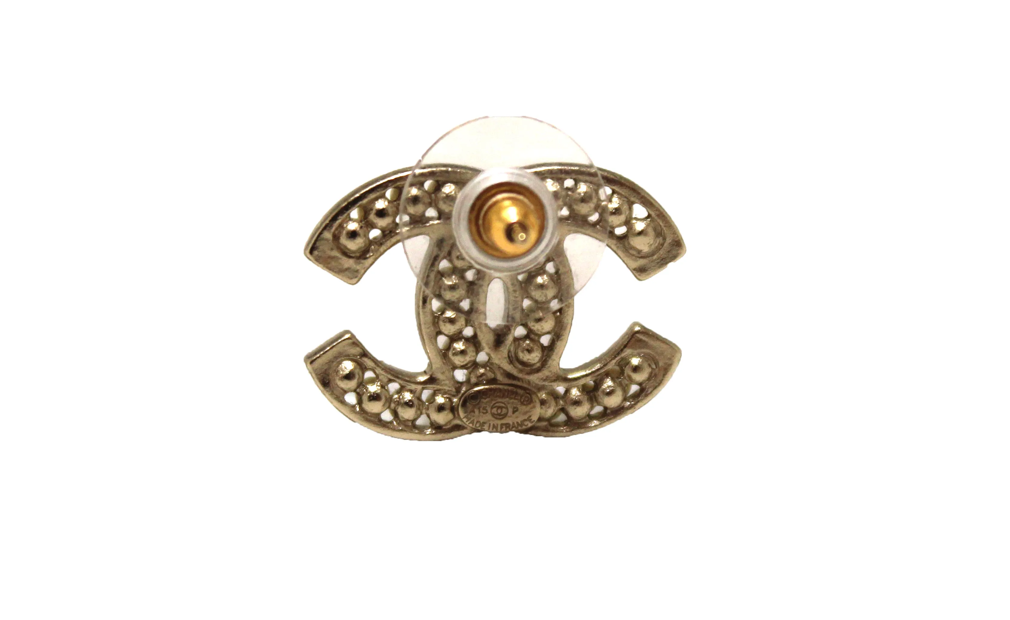 Authentic Chanel Classic CC Gold-Tone Timeless Pearl Earrings