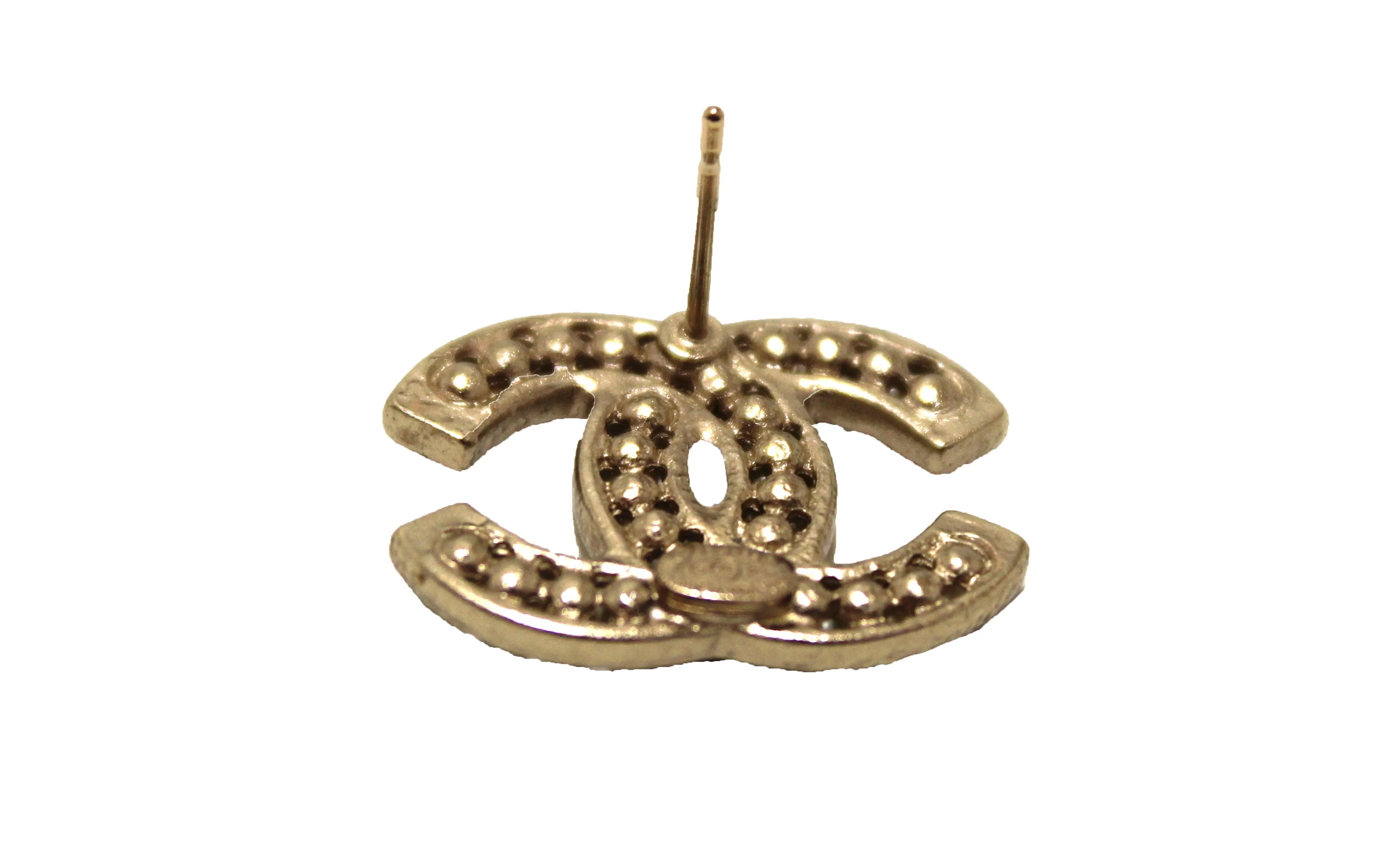 Authentic Chanel Classic CC Gold-Tone Timeless Pearl Earrings