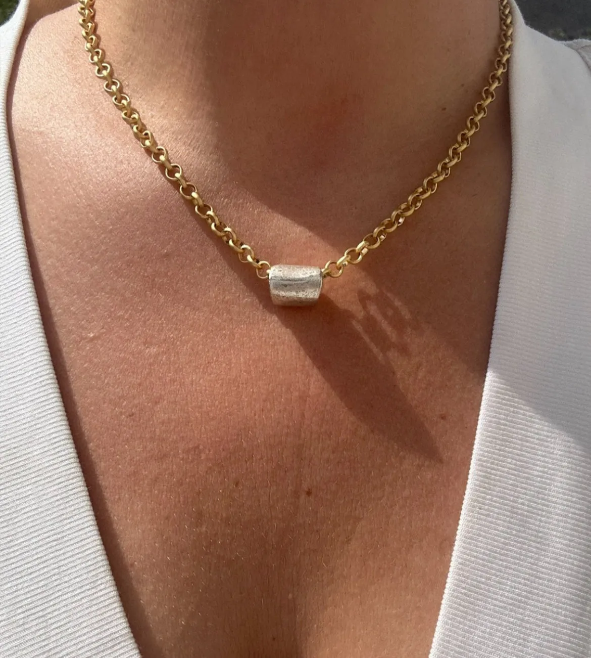 Barrel Bead Dainty Chain Necklace - Gold