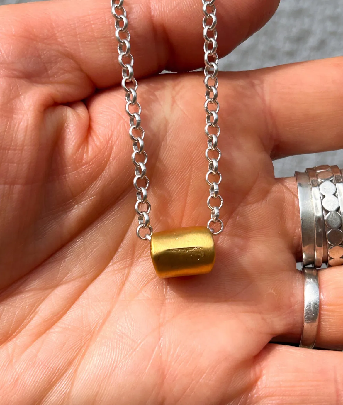 Barrel Bead Dainty Chain Necklace - Silver