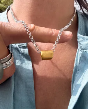 Barrel Bead Dainty Chain Necklace - Silver