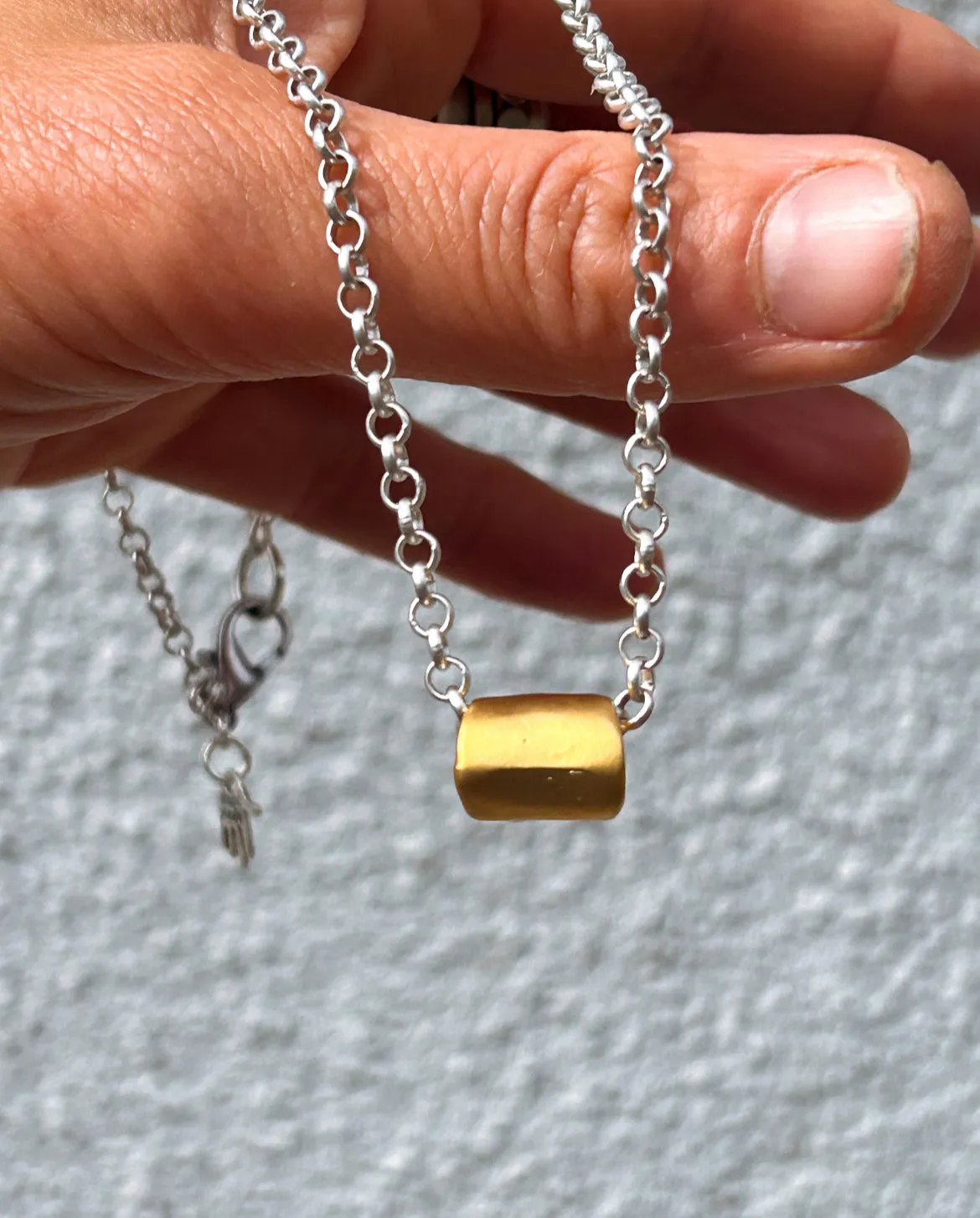 Barrel Bead Dainty Chain Necklace - Silver