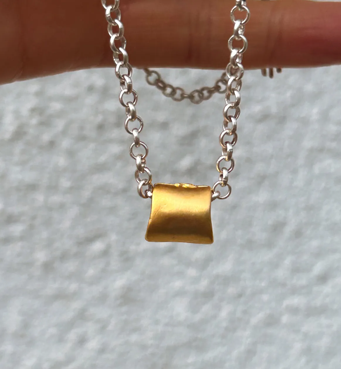 Barrel Bead Dainty Chain Necklace - Silver