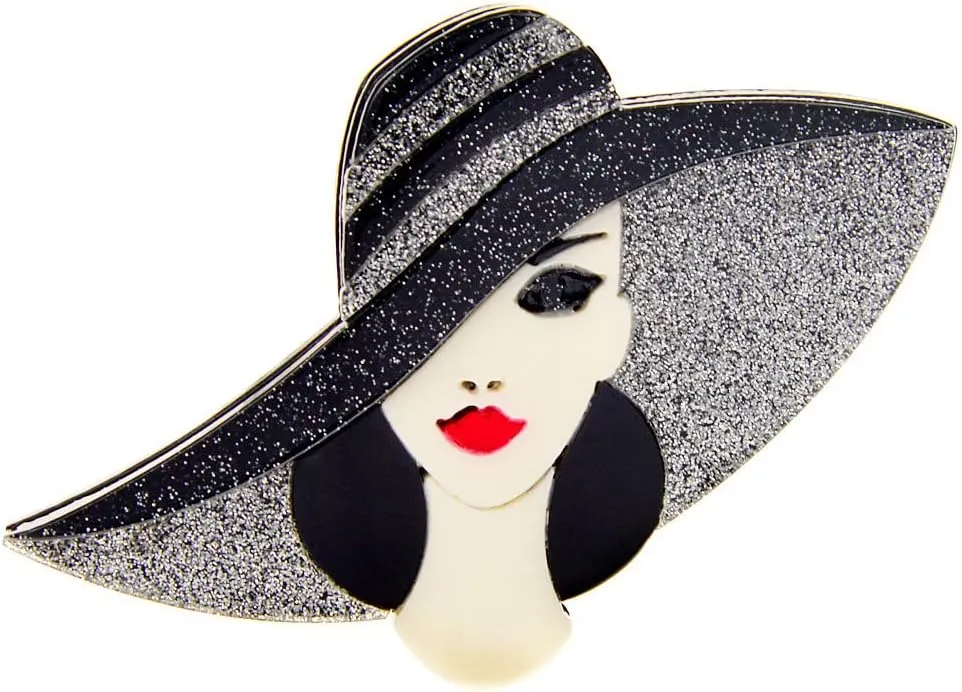 Beautiful Girl Brooch For Women Acrylic Lapel Pins Elegant Dress Accessories Jewelry Boutonniere Corsage for Hat Bag Suit Tie Sexy Fashionable Scarf Shawl Chip Brooches Wedding Birthday Valentine's Day Gifts Cocktail Party Art Deco