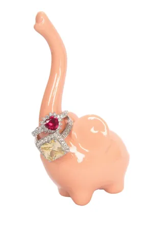 Beth Marie Luxury Boutique Baby Elephant Ring Holder, Coral Ceramic Engagement and Wedding Ring Holder, Measures 2" W x 4" H x 1.25" D