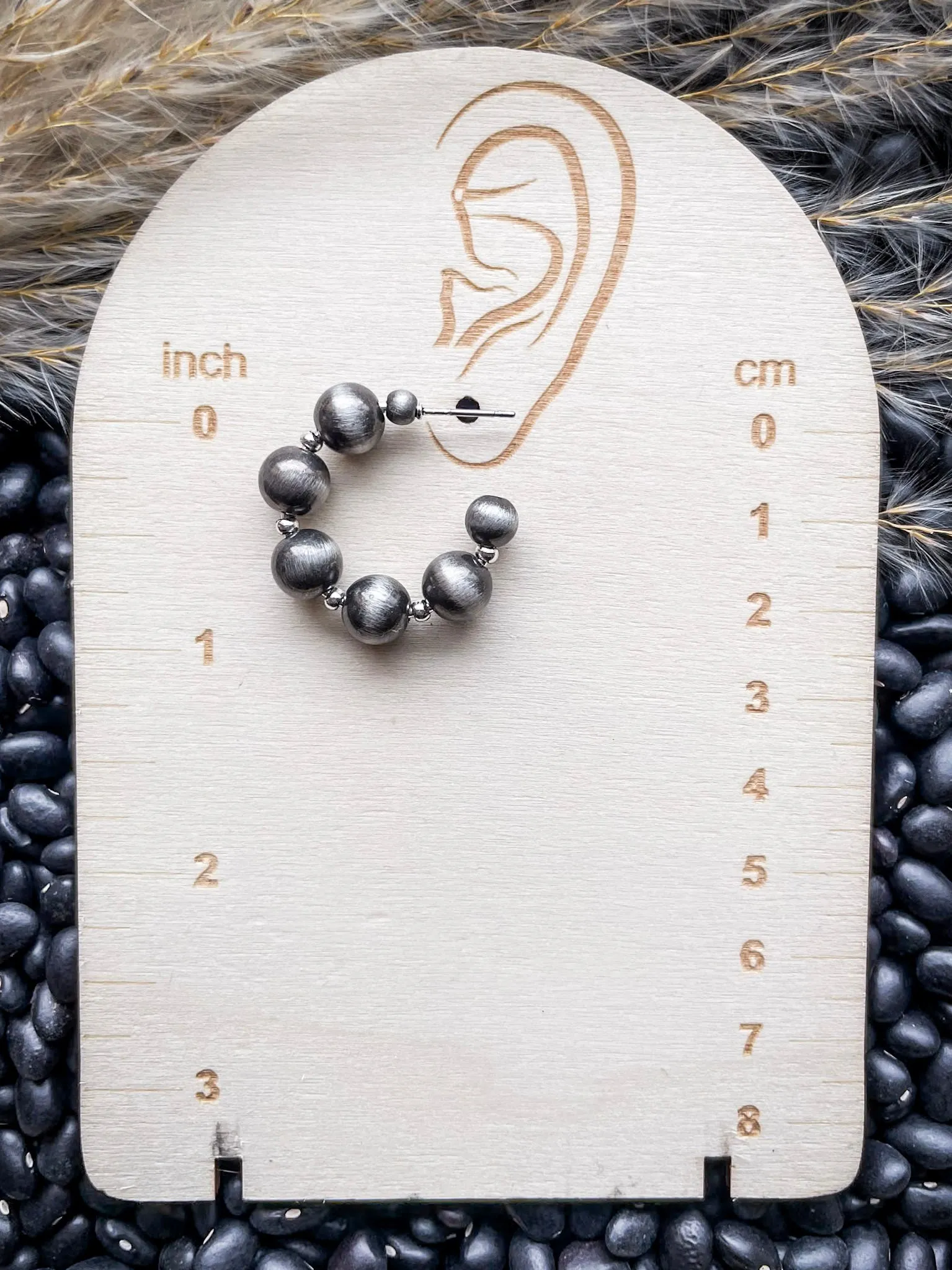 Betsy Navajo Style Pearl Semi Hoops - Silver