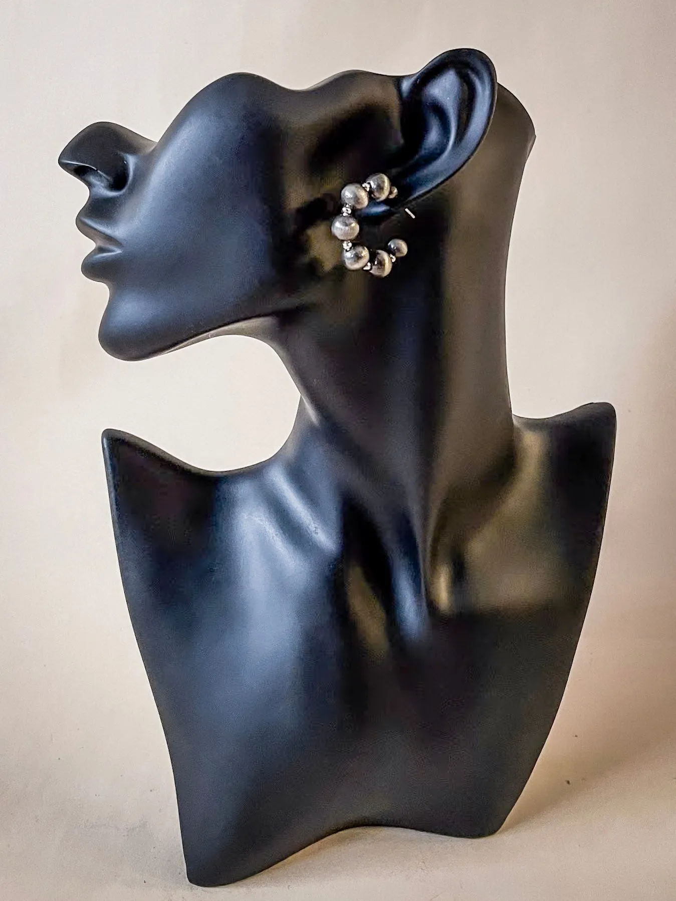 Betsy Navajo Style Pearl Semi Hoops - Silver