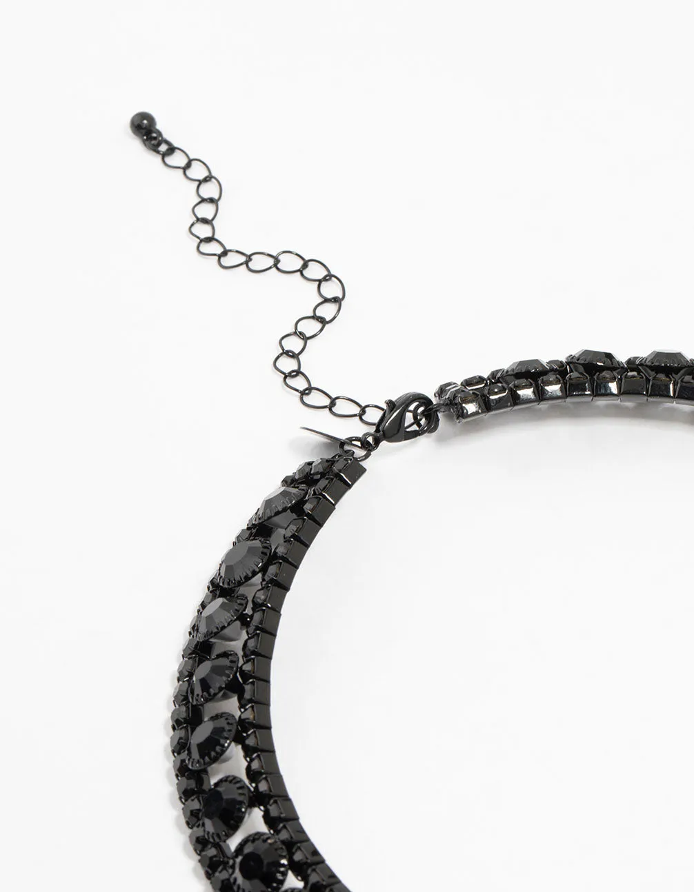 Black Coated Metal Diamante Collar Choker