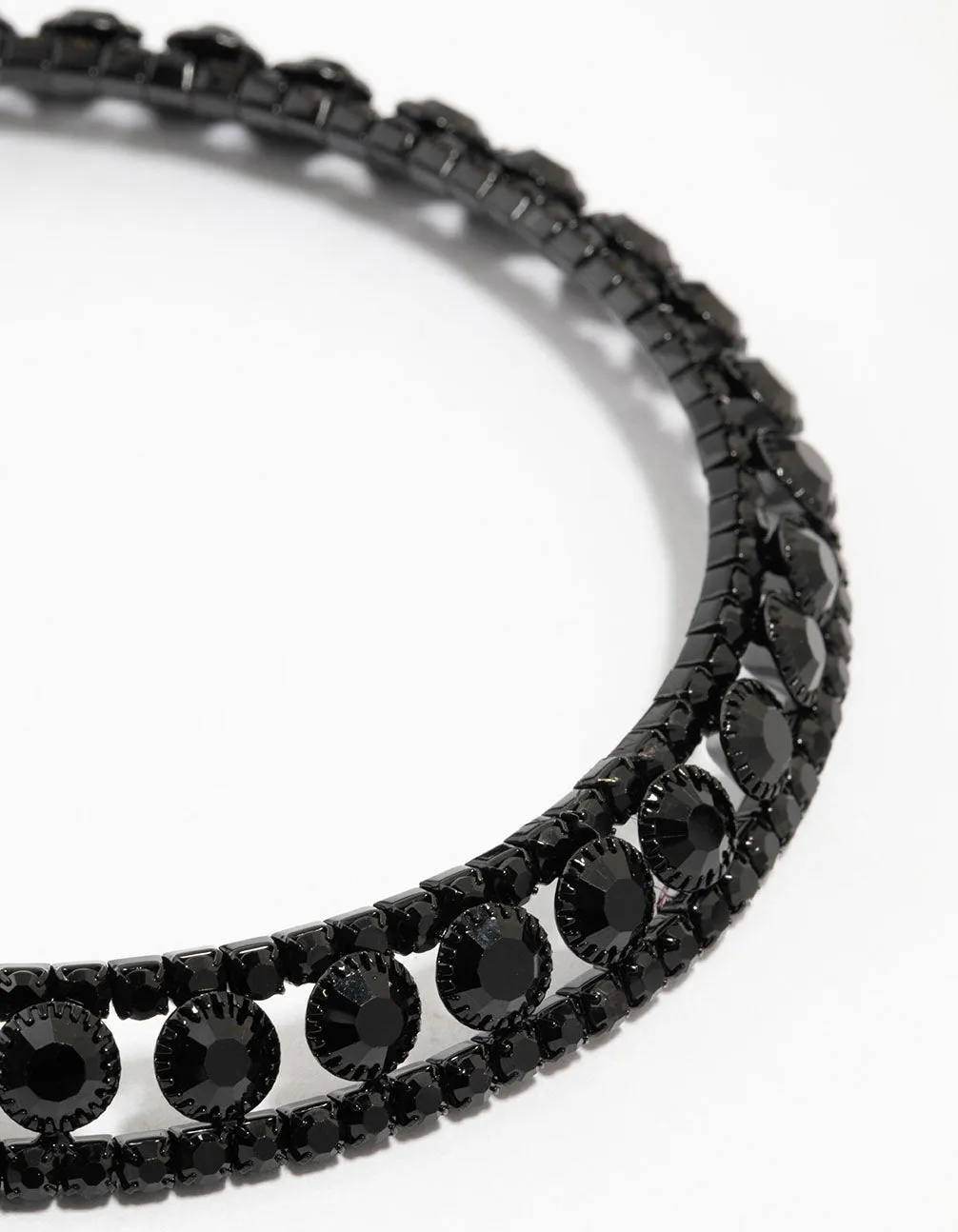 Black Coated Metal Diamante Collar Choker