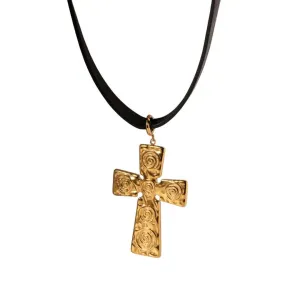 Black Cord Choker Cross Necklace