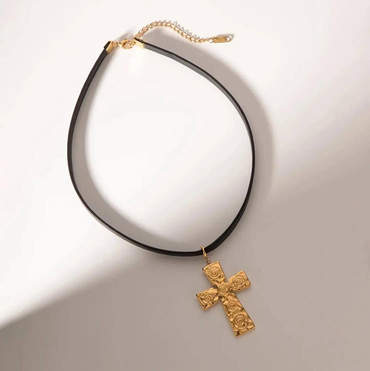 Black Cord Choker Cross Necklace