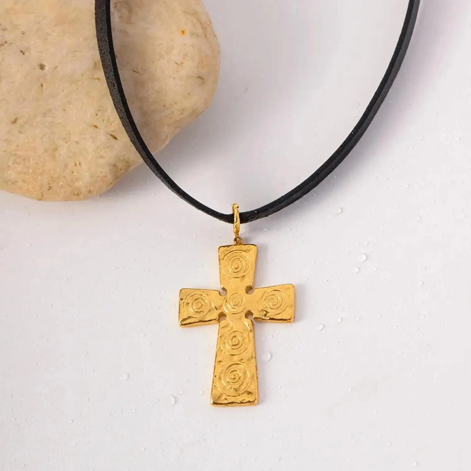 Black Cord Choker Cross Necklace
