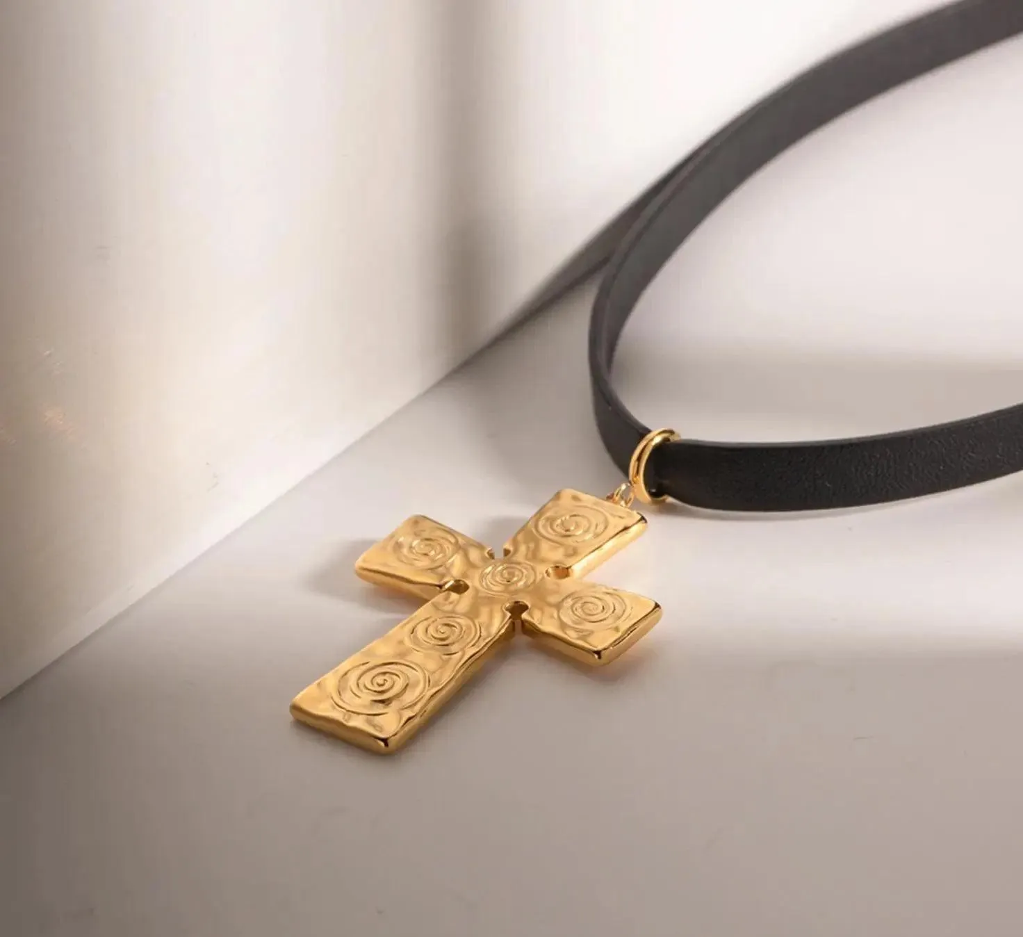 Black Cord Choker Cross Necklace