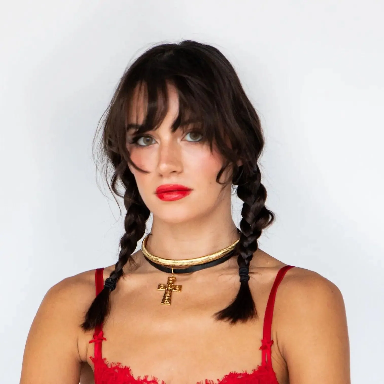 Black Cord Choker Cross Necklace