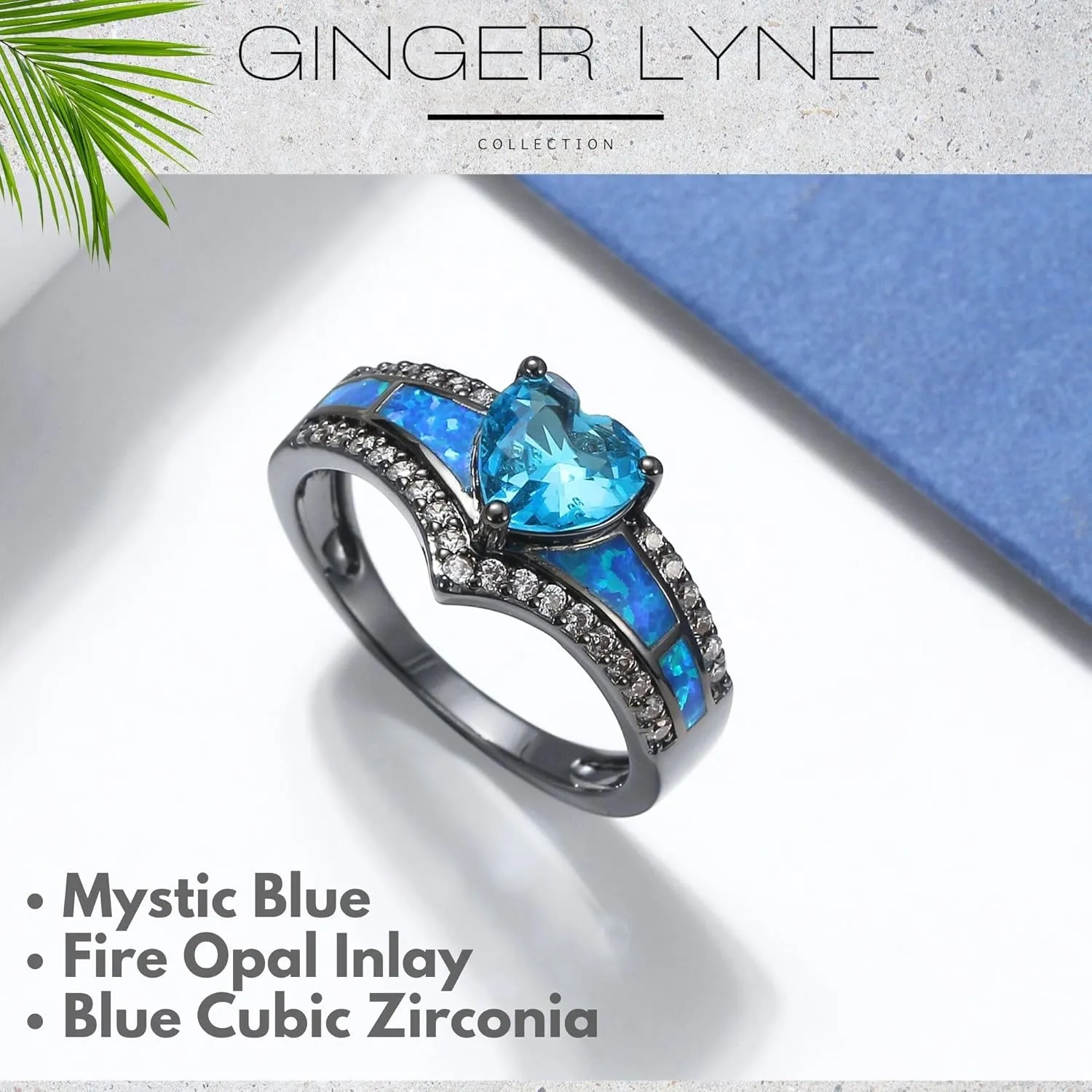 Black Engagement Ring for Women by Ginger Lyne | Promise Ring for Her | Mystic Purple Cubic Zirconia Wedding Rings | Simulated Fire Opal Birthstone or Bridal for Women