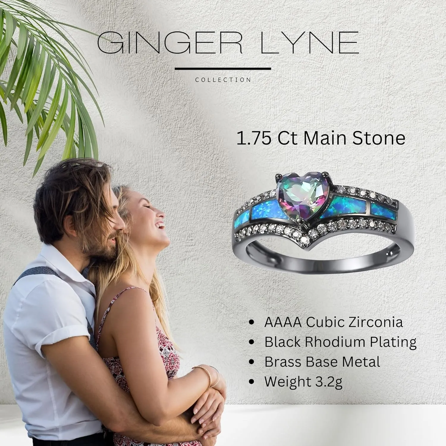 Black Engagement Ring for Women by Ginger Lyne | Promise Ring for Her | Mystic Purple Cubic Zirconia Wedding Rings | Simulated Fire Opal Birthstone or Bridal for Women