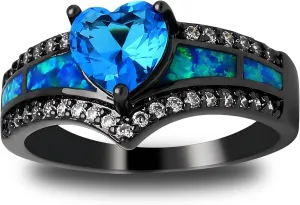 Black Engagement Ring for Women by Ginger Lyne | Promise Ring for Her | Mystic Purple Cubic Zirconia Wedding Rings | Simulated Fire Opal Birthstone or Bridal for Women