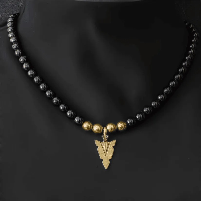 Black Onyx Beaded  Arrow Pendant