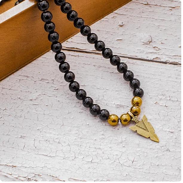 Black Onyx Beaded  Arrow Pendant