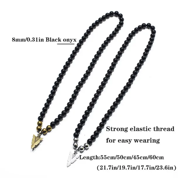 Black Onyx Beaded  Arrow Pendant