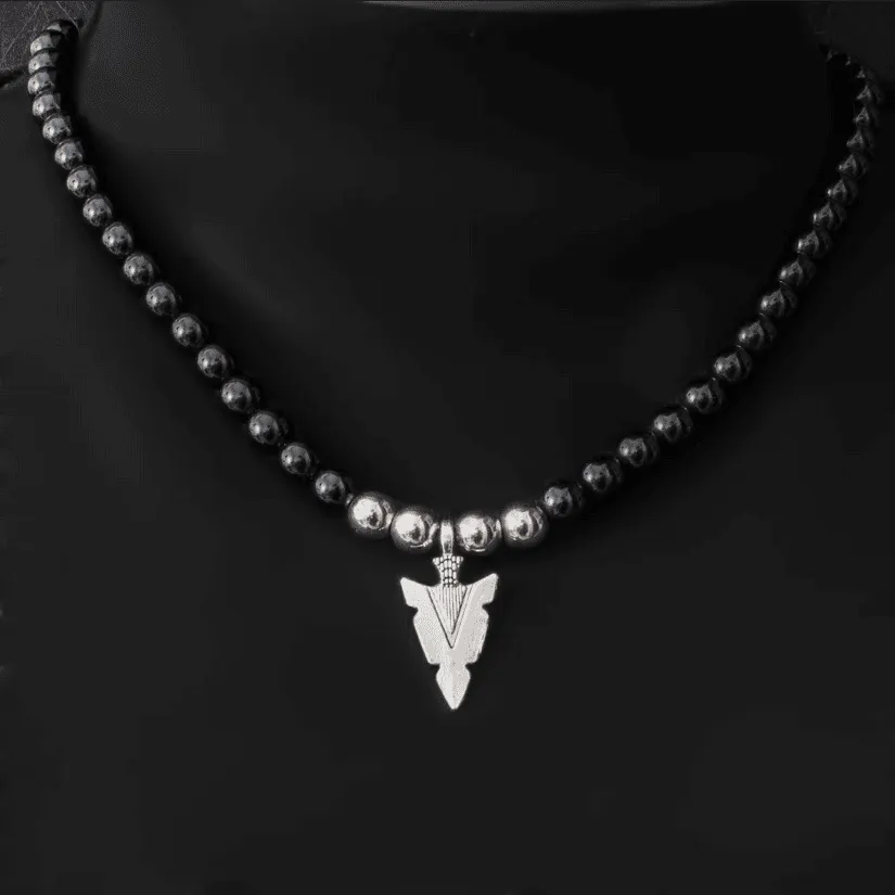 Black Onyx Beaded  Arrow Pendant