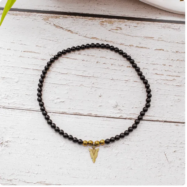 Black Onyx Beaded  Arrow Pendant