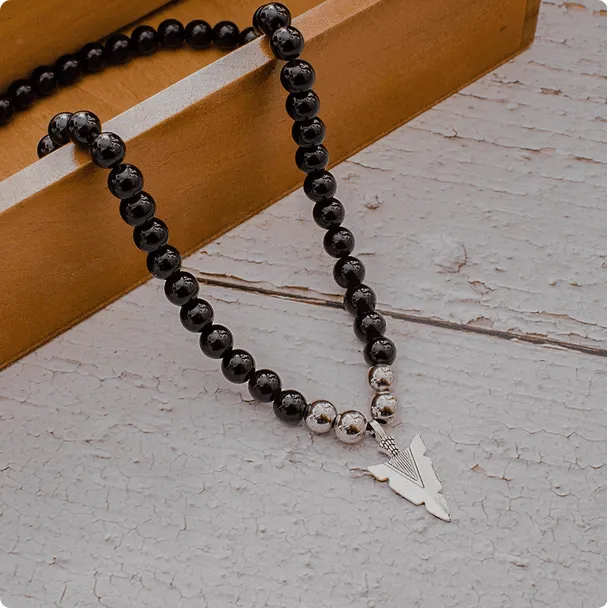 Black Onyx Beaded  Arrow Pendant
