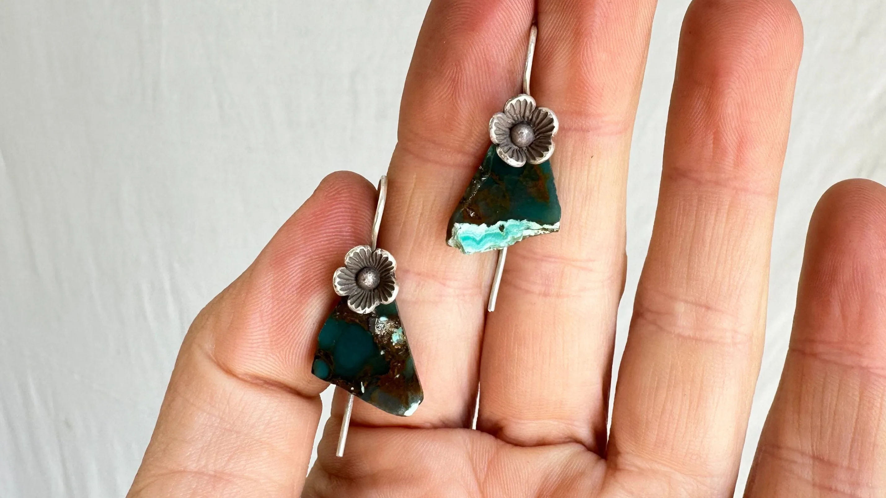Blue Opal & Silver Earrings. Sterling Silver. 0628