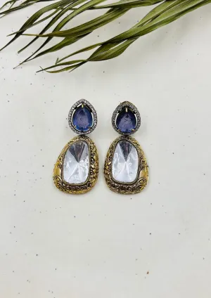 Blue Polki Kundan Dangler Earrings