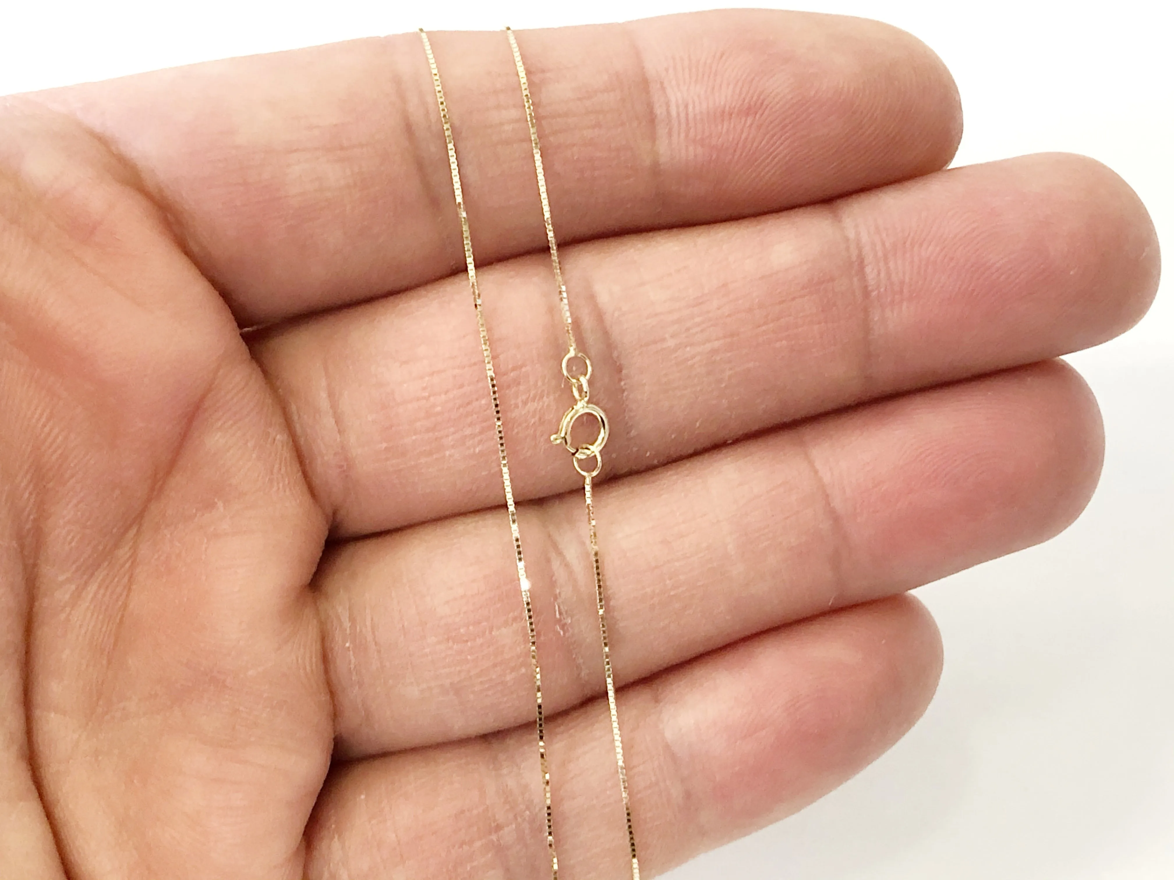 Box Chain 14K Solid Yellow Gold 16" 18" 20" - 0.5mm, Thin Dainty Minimalist Necklace for Pendant / Charm, Thin gold chain, Genuine 14K Gold