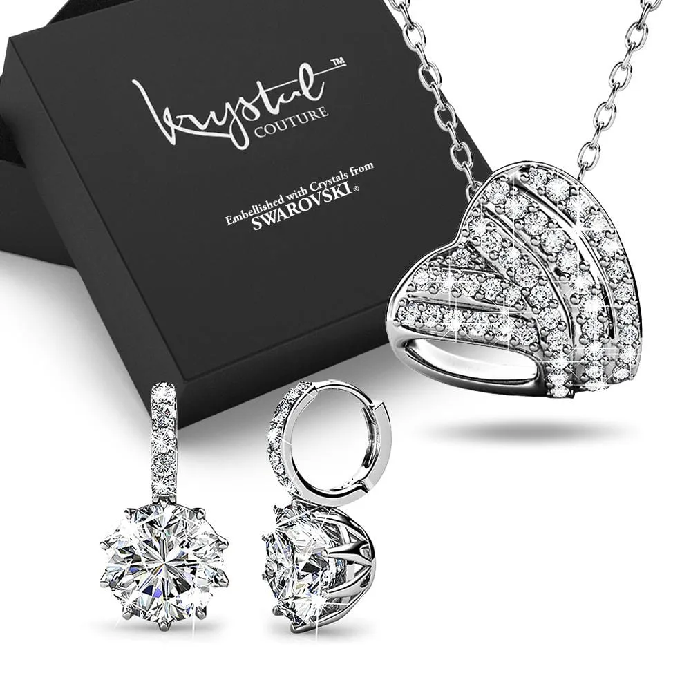 Boxed Heart Shaped White Gold Set Embellished with SWAROVSKI® Crystals