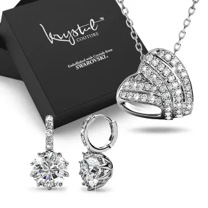 Boxed Heart Shaped White Gold Set Embellished with SWAROVSKI® Crystals