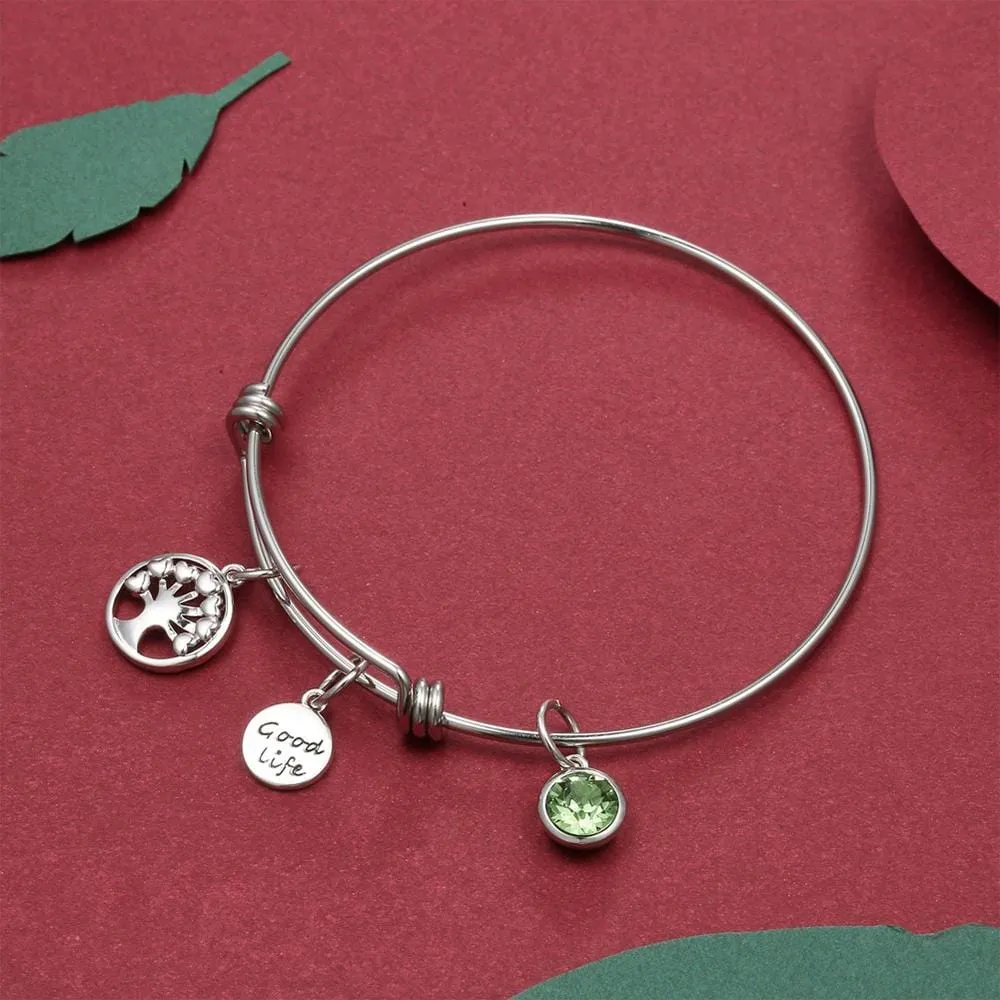 Boxed Inspiring Tree of Life Adjustable Bangle & Opulence Earrings in White Gold Embellished With SWAROVSKI® Crystals Set