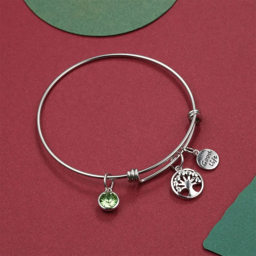 Boxed Inspiring Tree of Life Adjustable Bangle & Opulence Earrings in White Gold Embellished With SWAROVSKI® Crystals Set