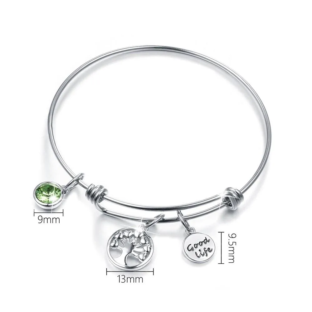 Boxed Inspiring Tree of Life Adjustable Bangle & Opulence Earrings in White Gold Embellished With SWAROVSKI® Crystals Set